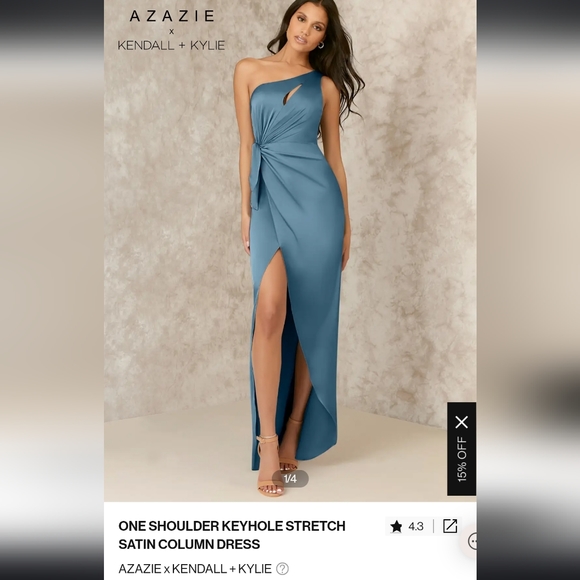 ONE SHOULDER KEYHOLE STRETCH SATIN COLUMN DRESS - Picture 4 of 4